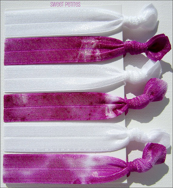 Elastic Hair Tie Purple Tie Dye Collection Set of 6 Doubles as Bracelet