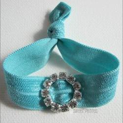 Turquoise Hair Tie - Bling Collection - Rhinestone Embellishment - Doubles as Bracelet